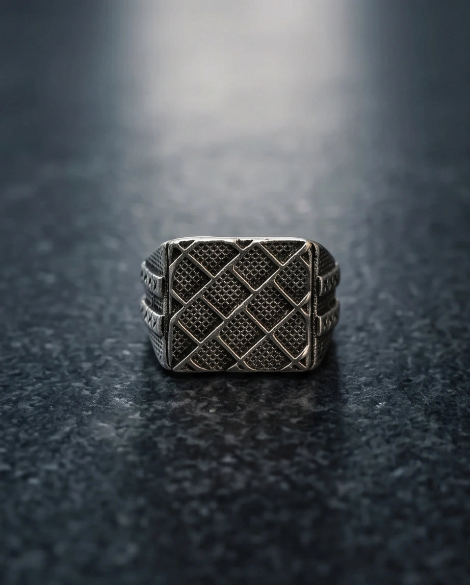 Vintage Sterling Silver Mesh Geometric Signet Ring