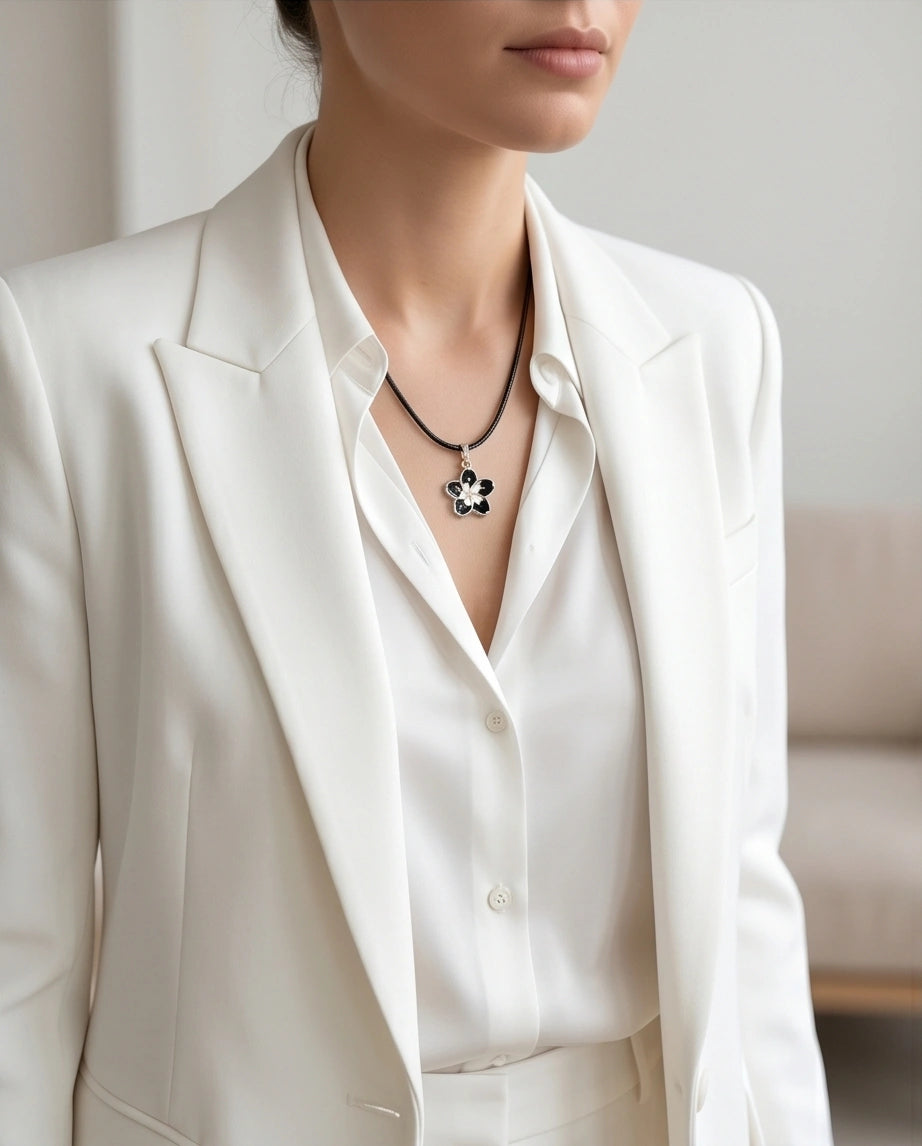 Gold and Black Frangipani Flower Necklace