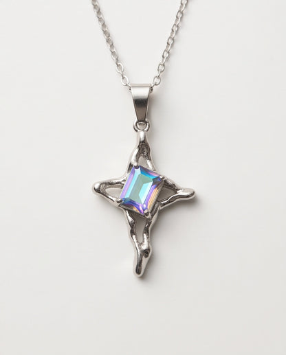 Silver Blue-Purple Gemstone Gothic Cross Pendant Necklace