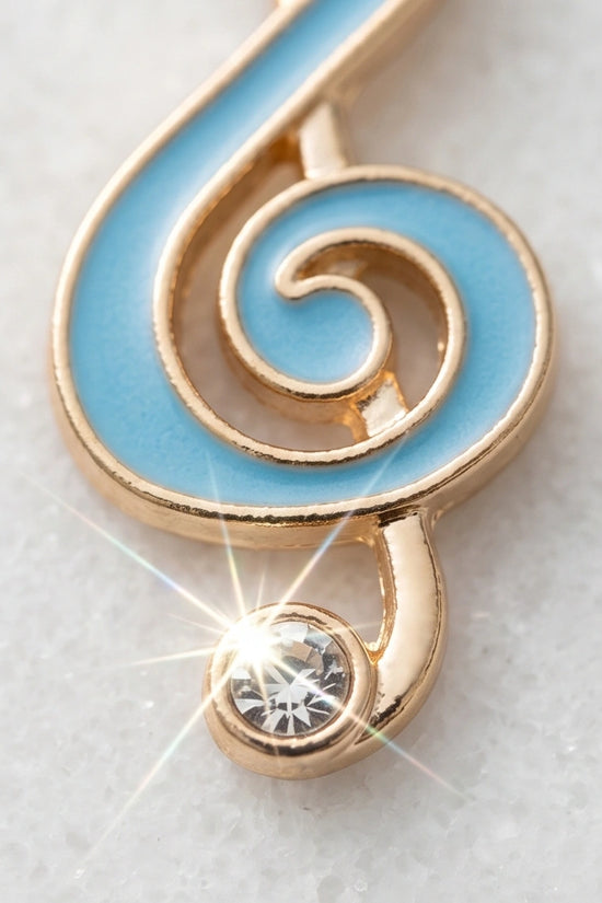 Gold Light Blue Treble Clef Music Necklace