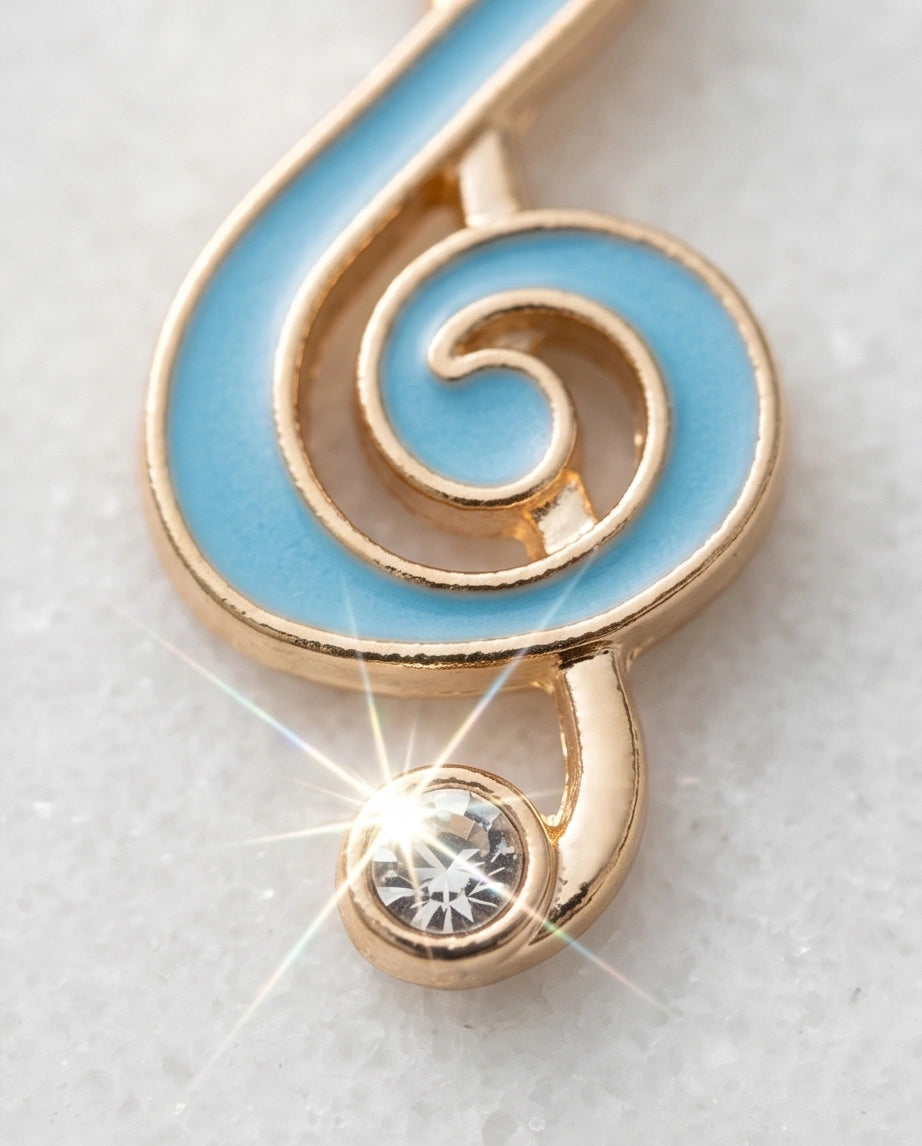Gold Light Blue Treble Clef Music Necklace