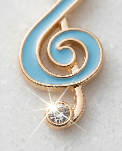 Gold Light Blue Treble Clef Music Necklace