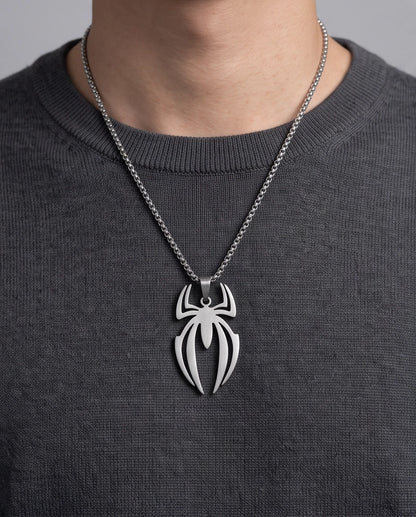 Silver Tribal Spider Emblem Pendant Necklace