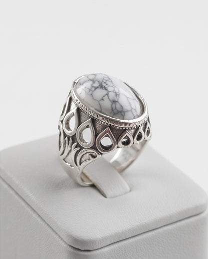Howlite Cabochon Filigree Silver Ring