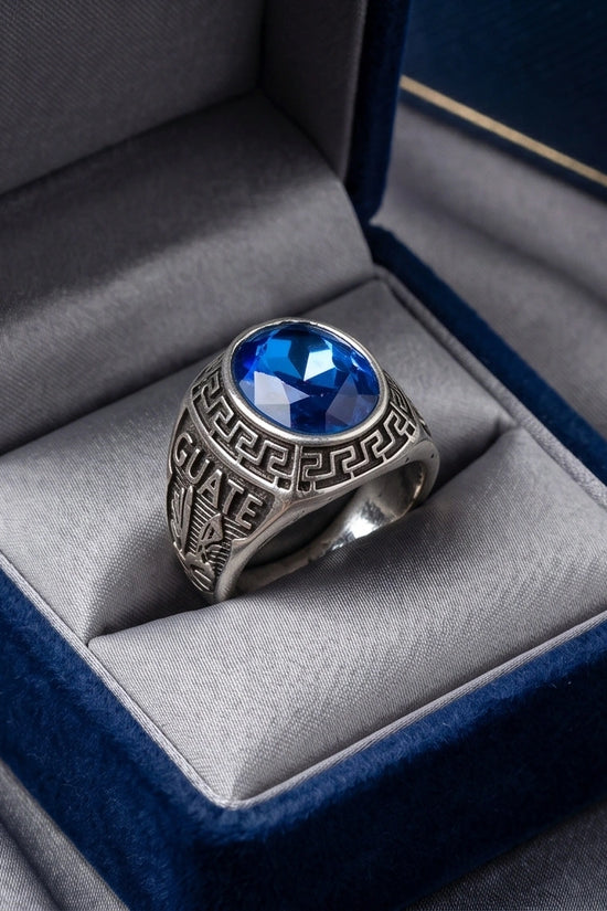 Vintage Sapphire Blue Military Signet Ring