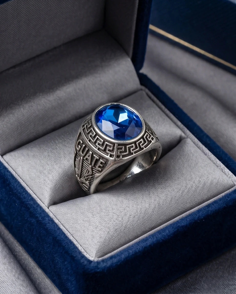 Vintage Sapphire Blue Military Signet Ring