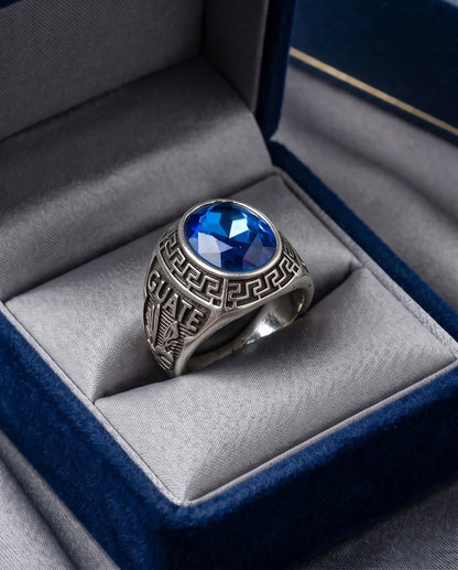 Vintage Sapphire Blue Military Signet Ring