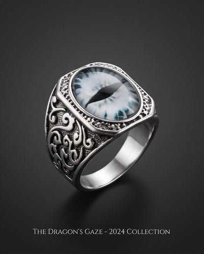 Frost Slit-Pupil Ornate Silver Ring