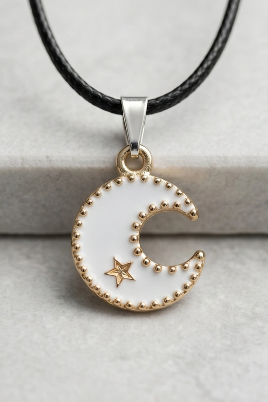 Gold and White Celestial Crescent Moon Necklace