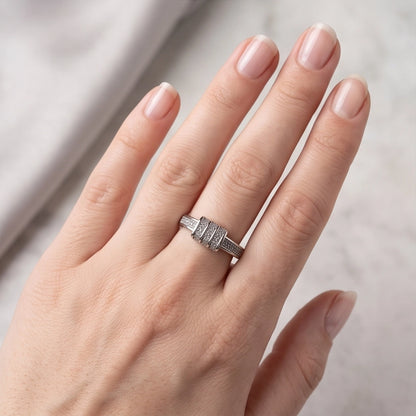 Triple-Barrel Pavé Station Band Ring