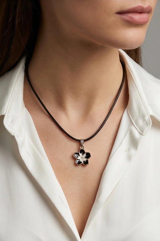 Gold and Black Frangipani Flower Necklace