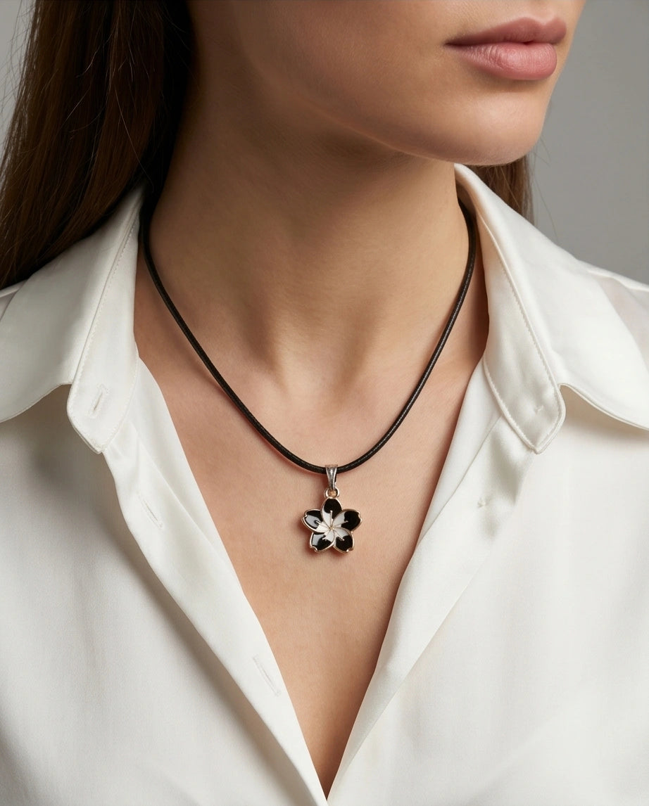 Gold and Black Frangipani Flower Necklace