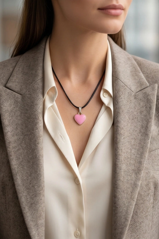 Classic Pink Heart Enamel Pendant Necklace