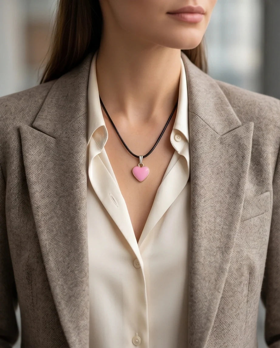 Classic Pink Heart Enamel Pendant Necklace
