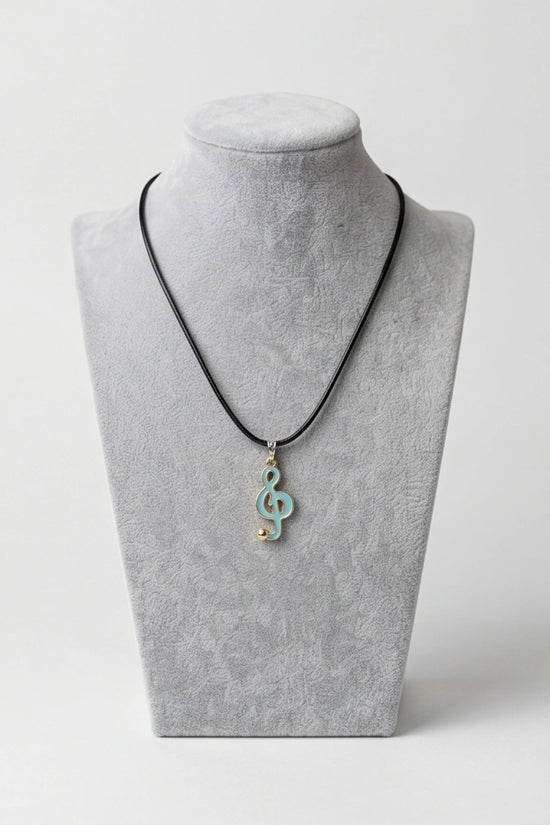 Gold and Light Blue Treble Clef Necklace