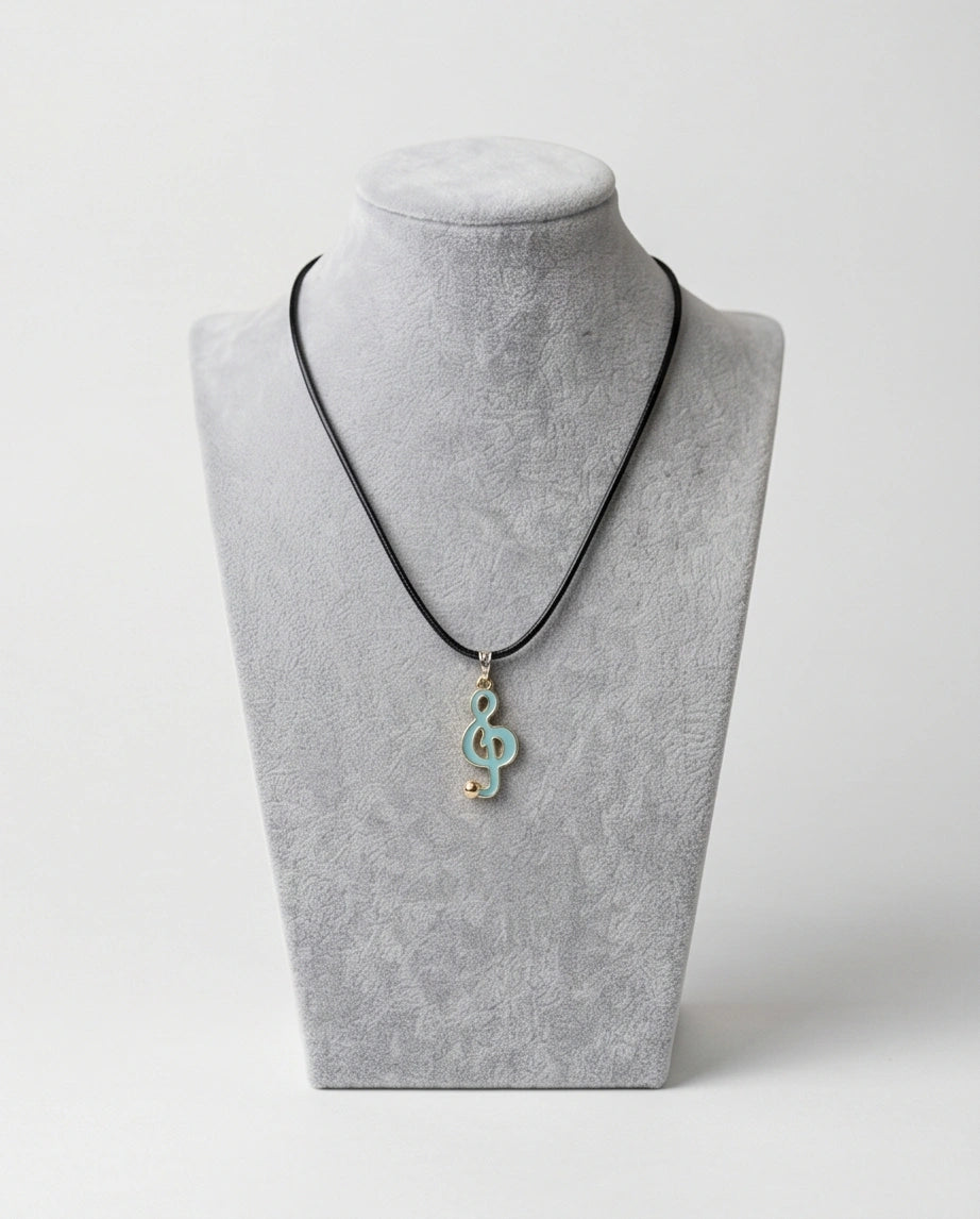 Gold and Light Blue Treble Clef Necklace