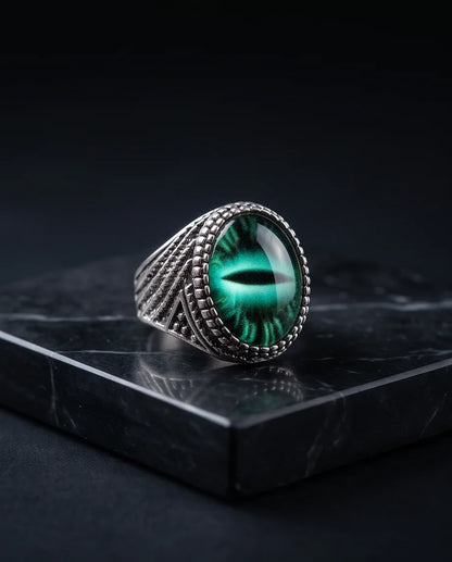 Obsidian Scale Slit-Pupil Silver Ring