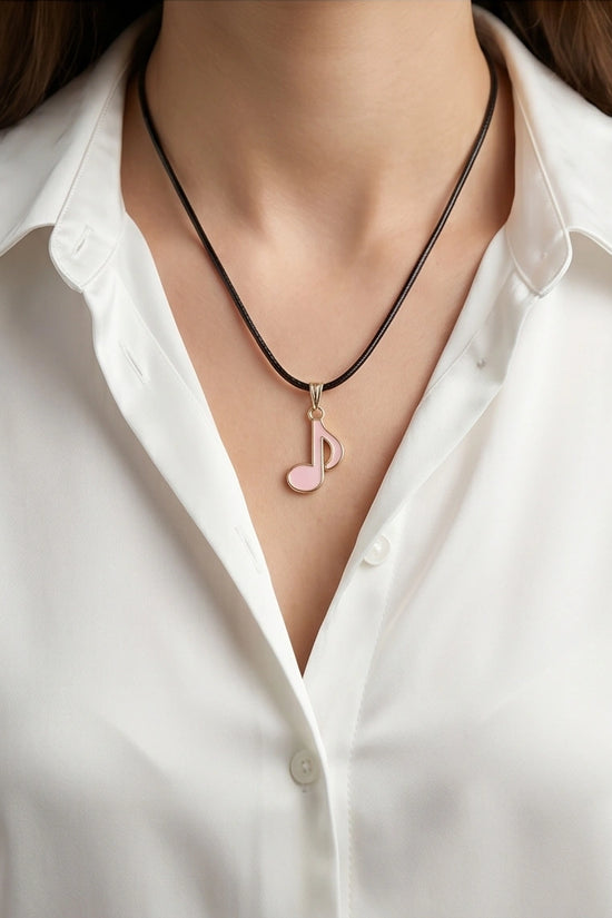 Gold and Pink Eighth Note Necklace