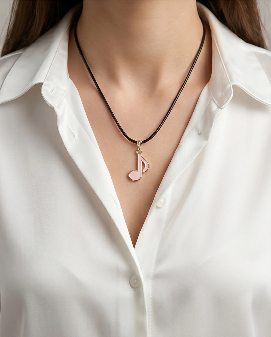 Gold and Pink Eighth Note Necklace