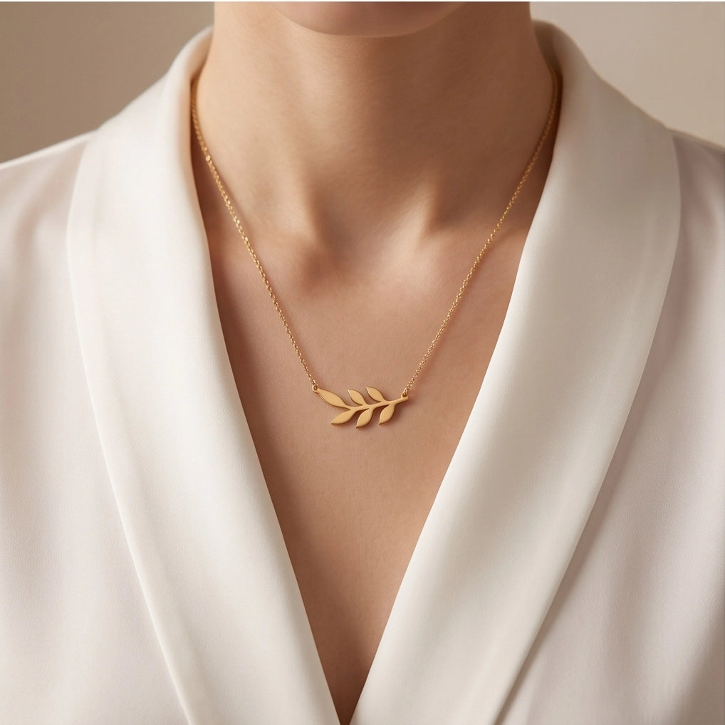 Gold Olive Leaf Branch Necklace