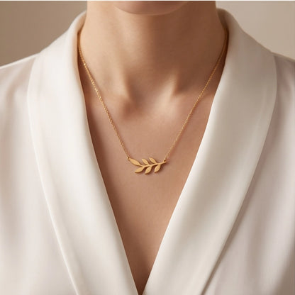 Gold Olive Leaf Branch Necklace