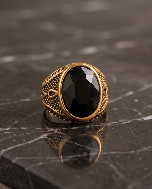 Antique Gold Oval Onyx Engraved Signet Ring