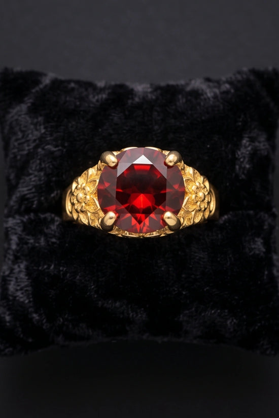 Golden Crimson Botanical Blossom Ring