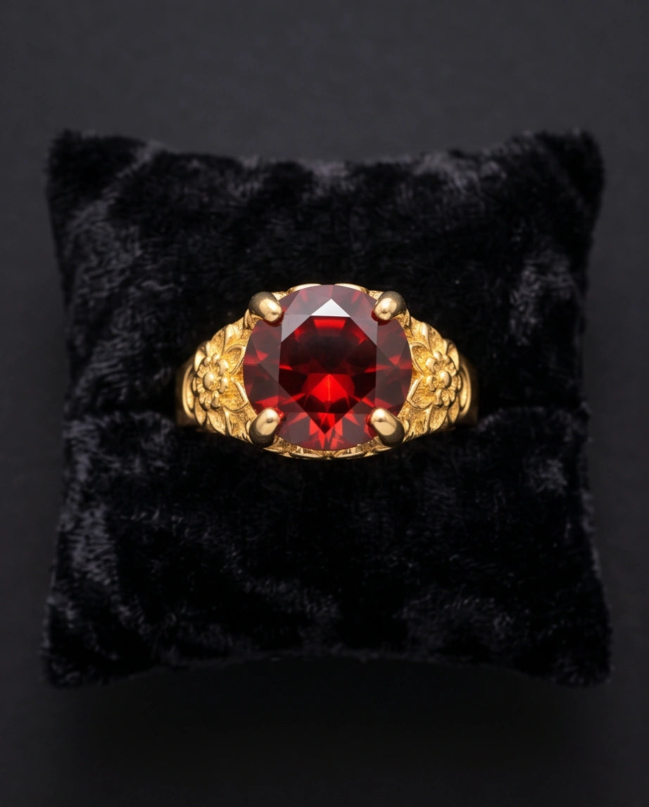 Golden Crimson Botanical Blossom Ring