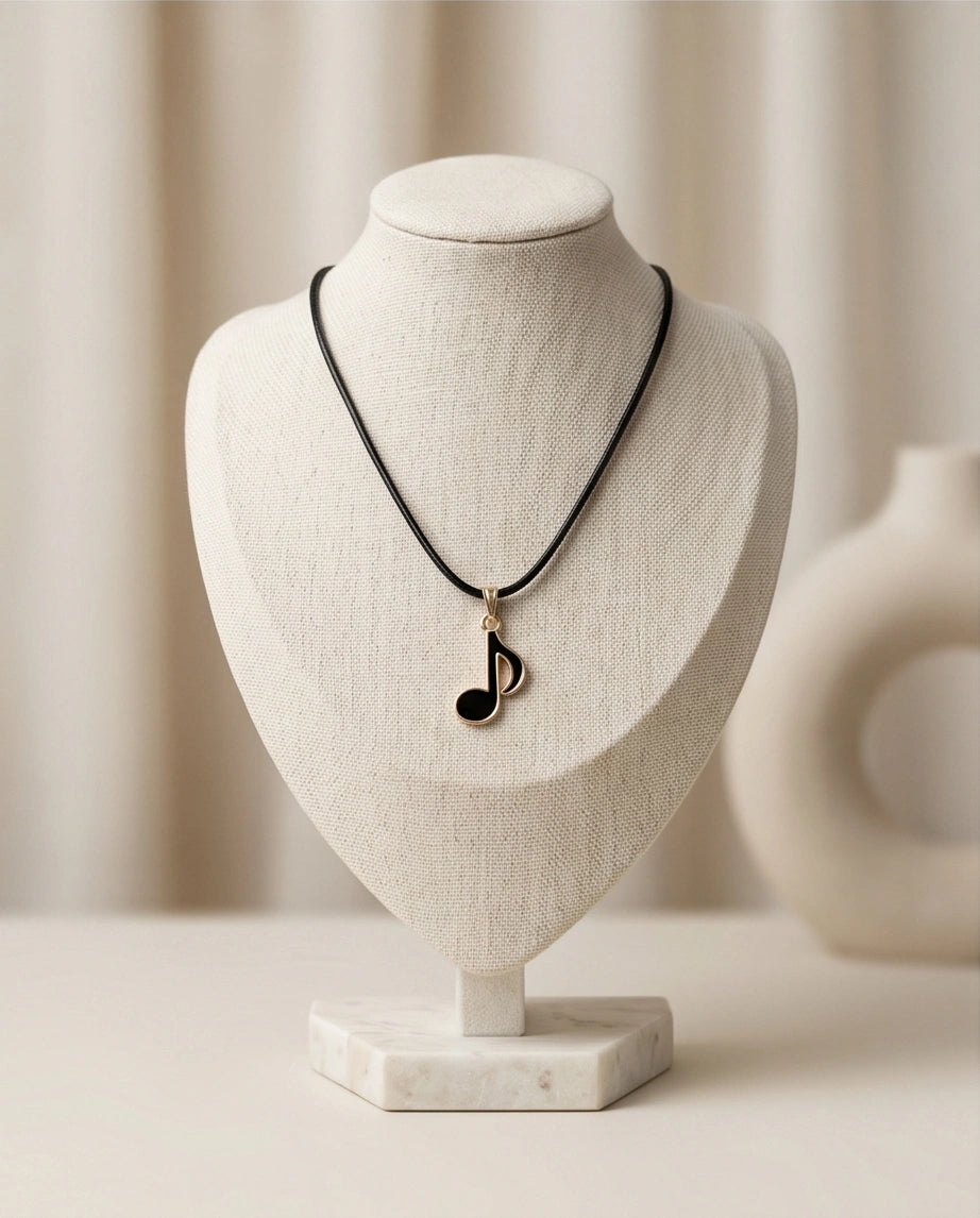Gold and Black Eighth Note Necklace