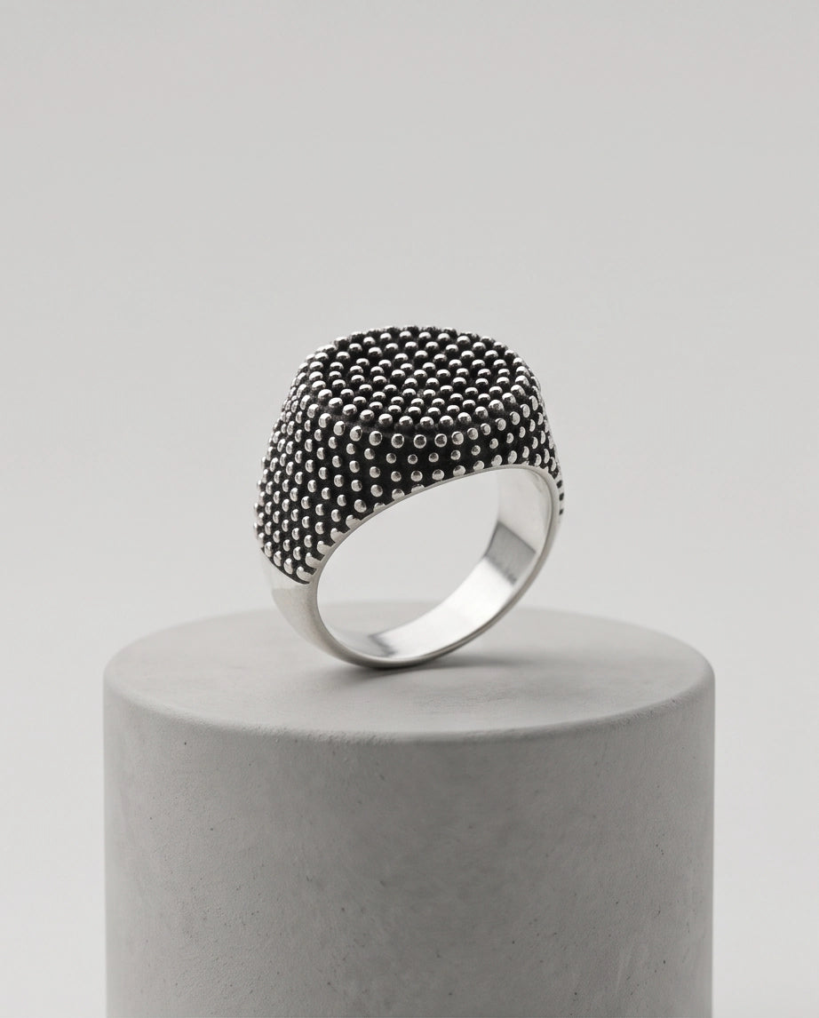 Pointillist Dotted Domed Signet Silver Ring