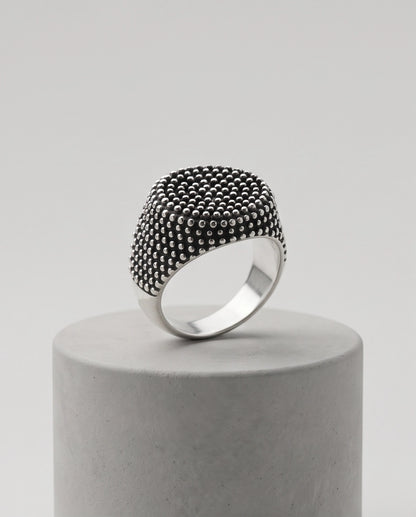 Pointillist Dotted Domed Signet Silver Ring