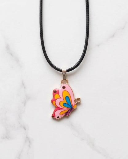 Pastel Pink & Multicolor Butterfly Cord Necklace