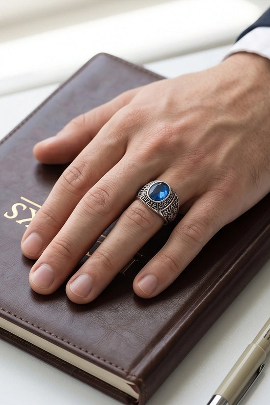 Vintage Sapphire Blue Military Signet Ring
