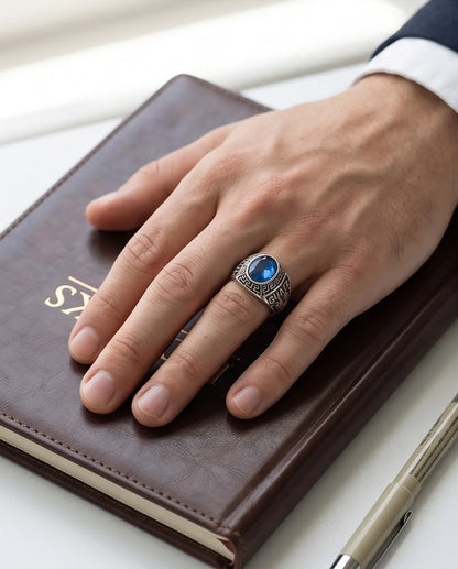 Vintage Sapphire Blue Military Signet Ring