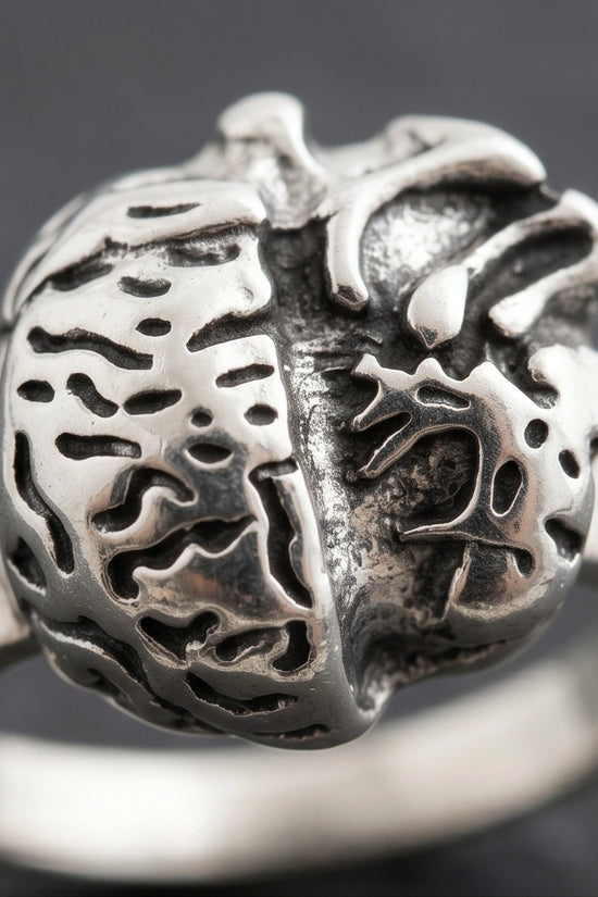 Gothic Sterling Silver Brain and Heart Split Ring