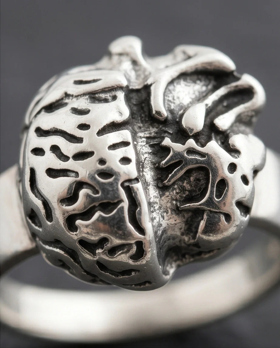 Gothic Sterling Silver Brain and Heart Split Ring