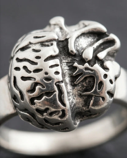 Gothic Sterling Silver Brain and Heart Split Ring