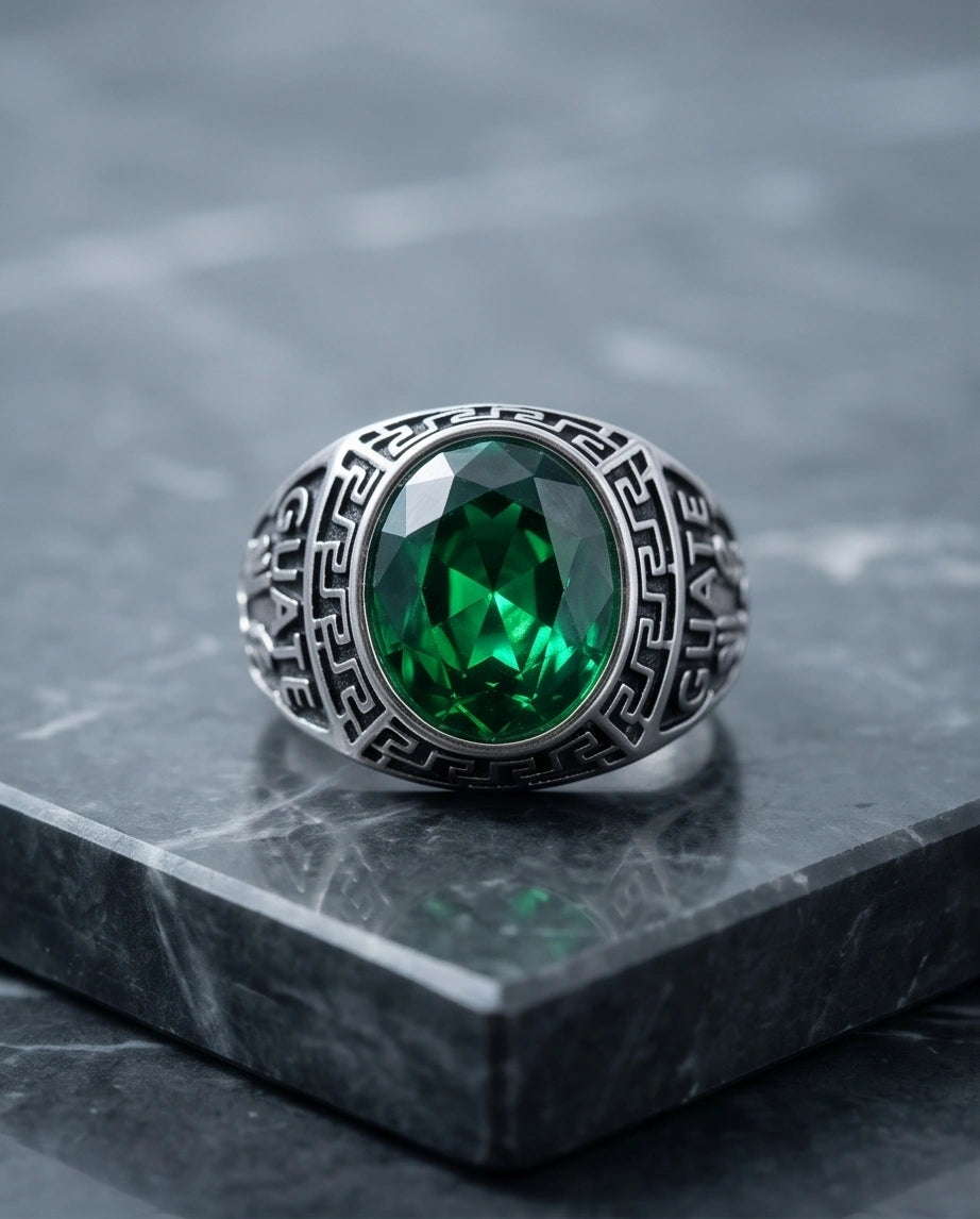Vintage Emerald Green Military Signet Ring