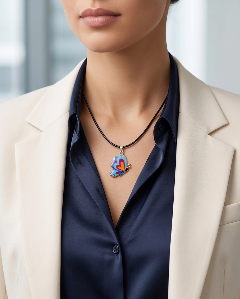 Colorful Side-Profile Butterfly Cord Necklace