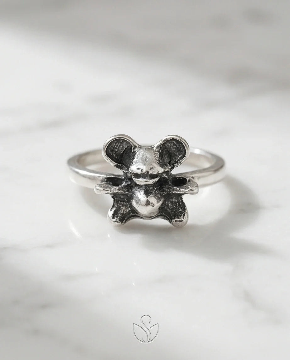 Vintage Silver Teddy Bear Statement Ring