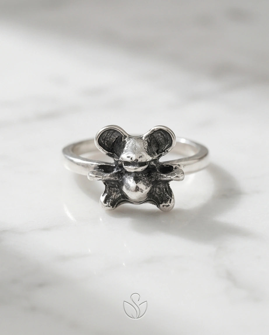 Vintage Silver Teddy Bear Statement Ring