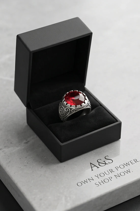 Crimson Monarch Silver Signet Ring