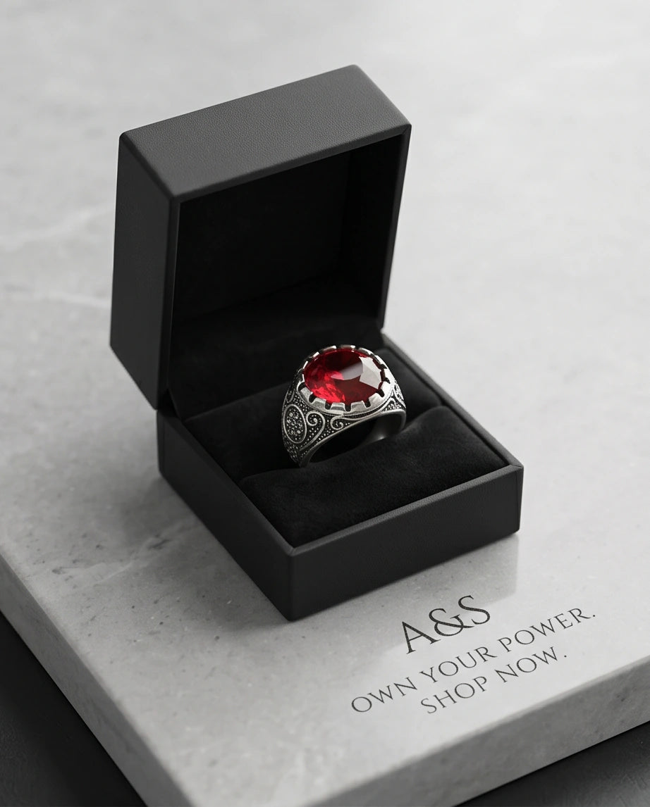 Crimson Monarch Silver Signet Ring