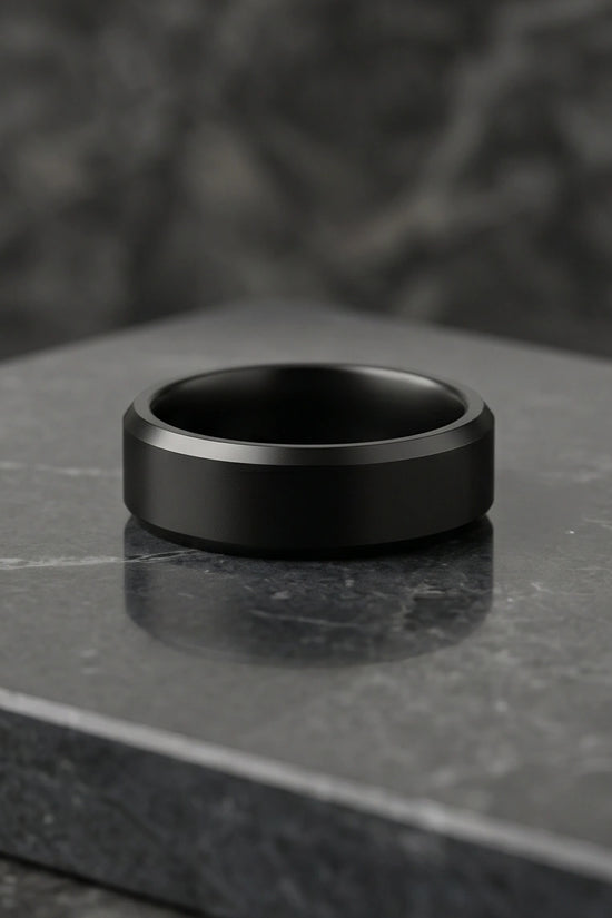 Minimalist Matte Black Beveled Band Ring