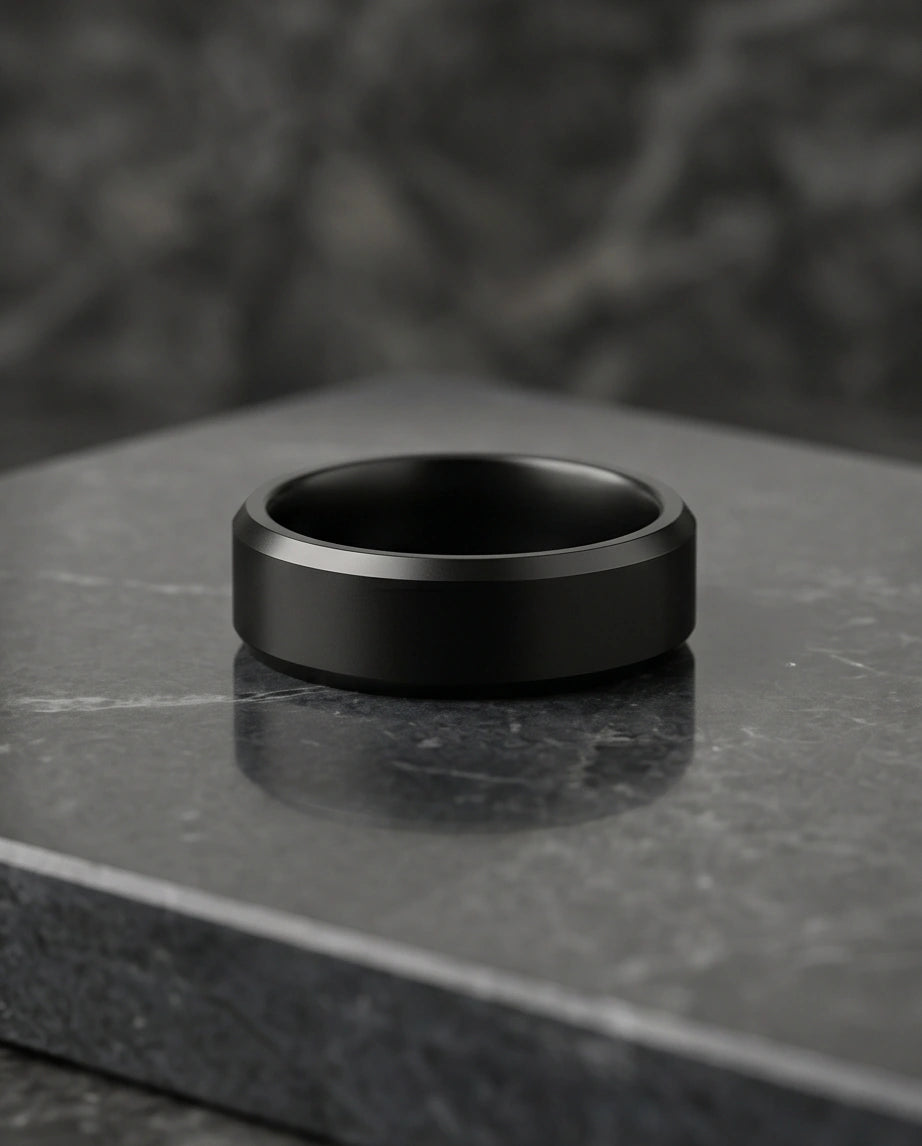 Minimalist Matte Black Beveled Band Ring