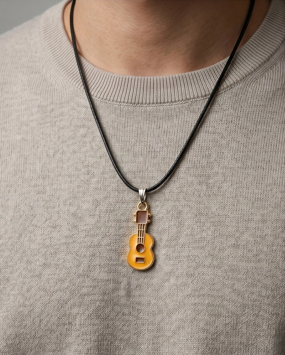 Gold and Yellow Acoustic Guitar Necklace