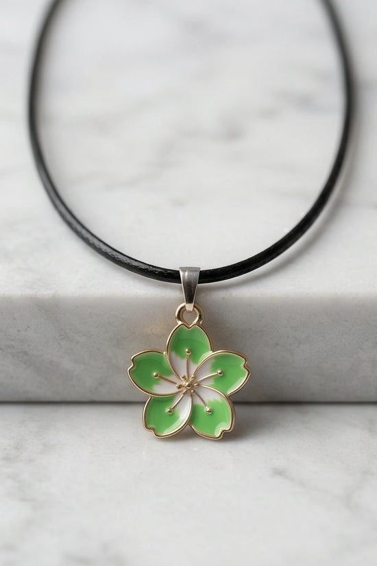 Gold and Light Green Blossom Necklace