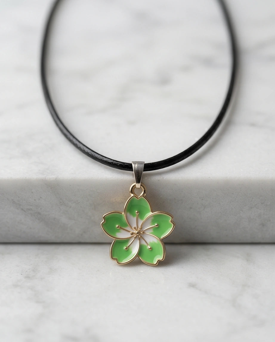 Gold and Light Green Blossom Necklace