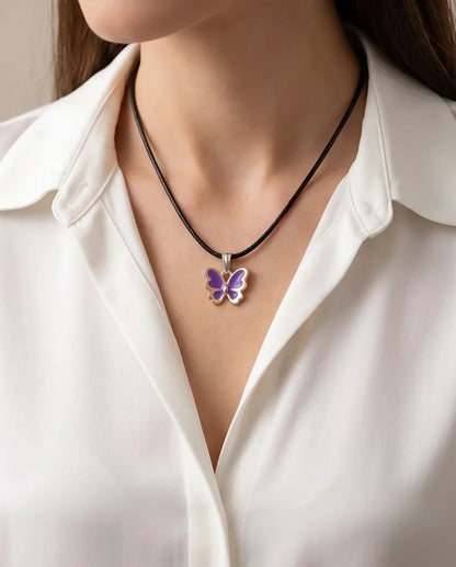 Vibrant Purple Butterfly Enamel Pendant Necklace