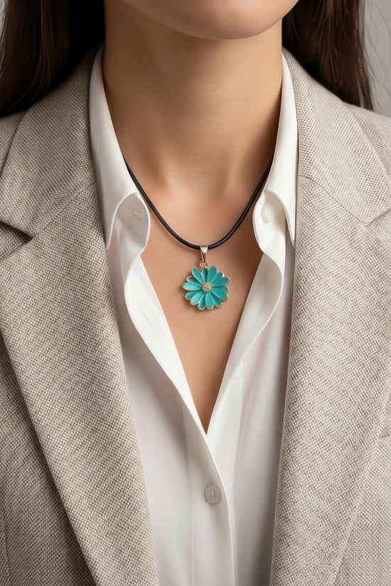Gold and Turquoise Sunflower Pendant Necklace